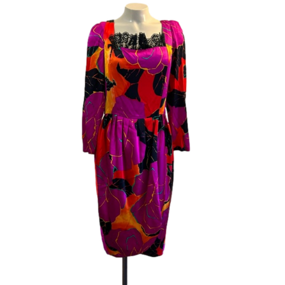 DELLA ROUFOGALI 100% silk abstract dress SZ 12